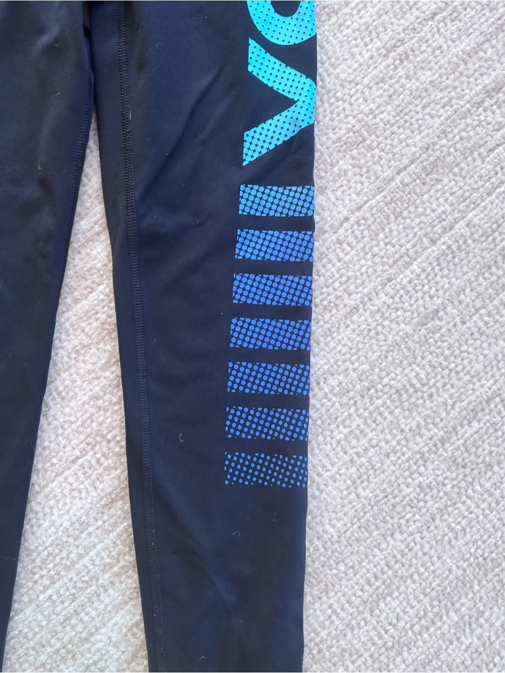 Victoria's Secret VSX Black Leggings with Bright Blue Side Logo - Picture 3 of 10